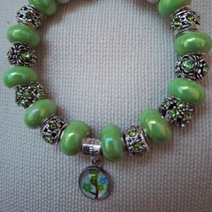 Green Beaded Charm Bracelet